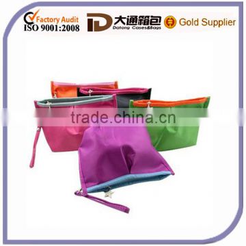 Fresh pleated long zipper polyester cosmetic bag with air hole