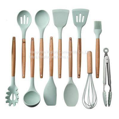 12 Pieces In 1 Set Silicone Kitchen Accessories Cooking Tools Kitchenware Cocina Silicone Kitchen Utensils With Wooden Handles