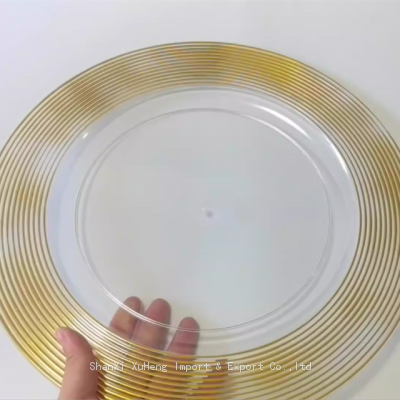 Golden Round Edge Clear Plastic Table Charger Plates Wedding Wholesale Festival Supplies Dinner Plate photo-5