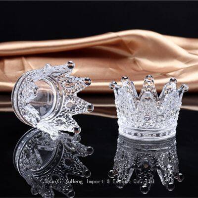 Durable Clear Glass Candlesticks Creative Cute Crystal Crown Ashtray Candle Holders For Christmas Party Home Decoration