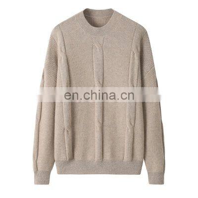 100% Cashmere Women's Pullover Casual Solid Crew Neck Winter Knitted Sweater with Front Logo