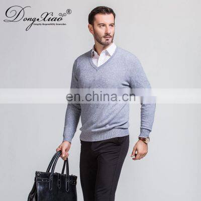 Wholesale 100% Merino Wool Men's V-Neck Pullover Sweater Custom Logo Loose Fit for Spring photo-4