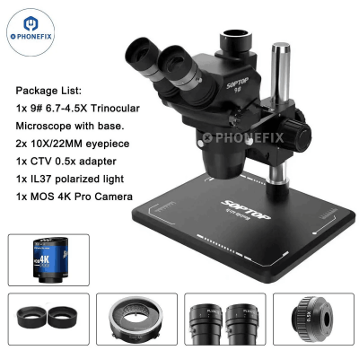 SOPTOP 9# 6.7-4.5X Zoom Trinocular HD Microscope for Mobile Phone/Laptop/Electronic Parts Repair