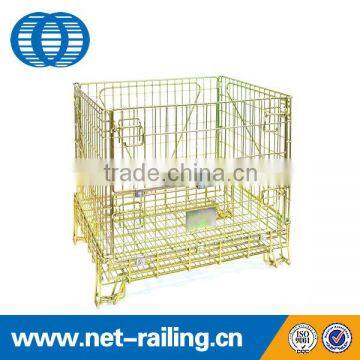 Welded stackable folding wire mesh container for warehouse