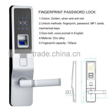 Touch screen smart digital household fingerprint door lock with emergency key