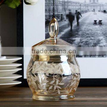 Handmade glass jar with lid for storage