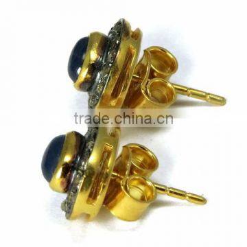 Stylish Stud !! Blue Sapphire & Diamond 925 Sterling Silver Earring, Silver Jewelry, 925 Sterling Silver Jewelry photo-4
