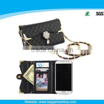 Wallet leather case cover for samsung galaxy s4 active with hand chain