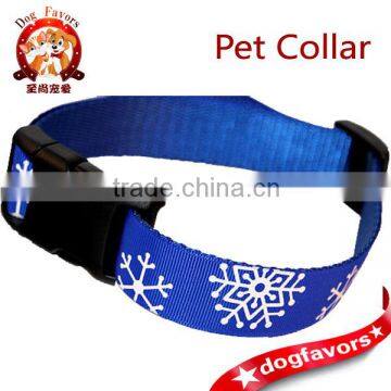 Snowflakes on Blue Dog Collar, Adjustable, with Optional Leash