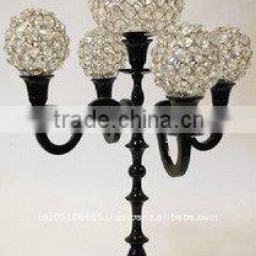 Crystal ball candlebra/Black candelabra with crystal globes/Antique crystal globe candelabra