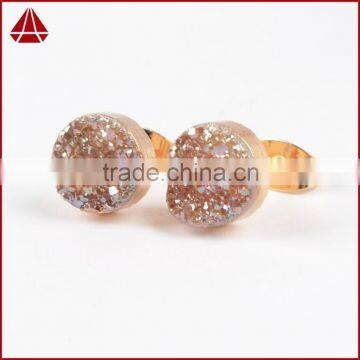 2016 Round Fashion Earrings High Quality Titanium Silver Druzy Stone Stud Earrings