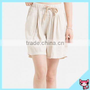 Soft Cotton and Linen Beige Women Short Trousers