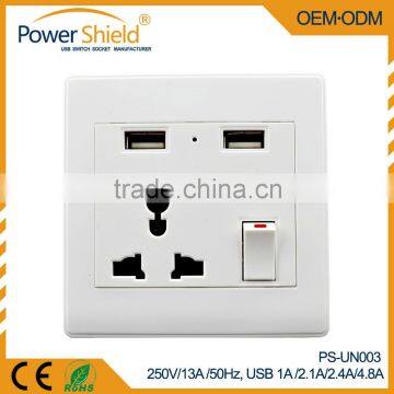 International Universal AC plug outlet + 2 USB ports Wall Socket 250V 16A with CE FCC