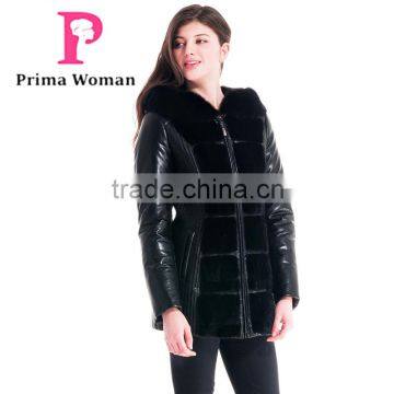 New Design Winter Women Medium Length Slim Fit Coat With Mink Hat Overcoat photo-2