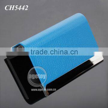 High Quality Box Packing Lichee Pattern Blue Leather Flannelette Lining Stainless Steel Metal Novelty Leather Credit Card Holder photo-5