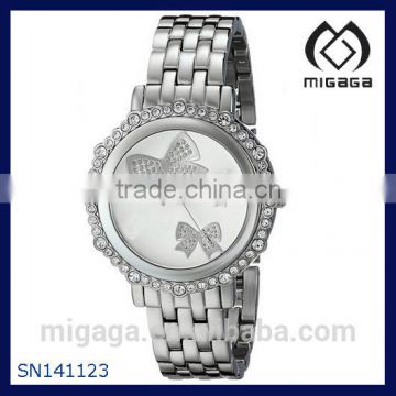 Women's Bow Inspired Silver-Tone Watch with Genuine Crystal Accents