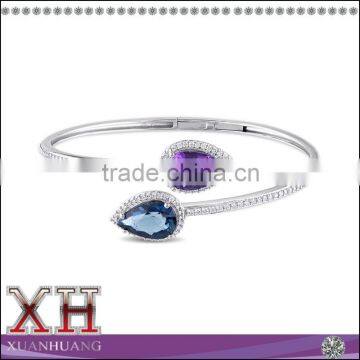 New Designed 925 Solid Sterling Silver Gift CZ Gemstone Lucky Bangle