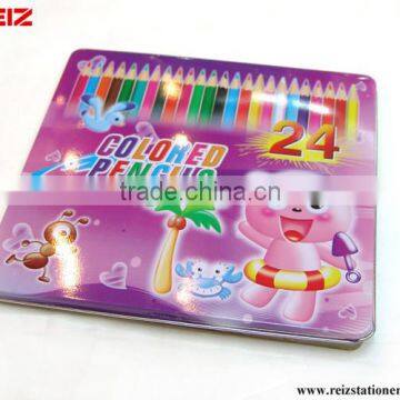 24 pcs student use tin box pack pencil tin box pack color pencil