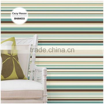 2016 printing pvc wallpaper, light blue retro vertical stripe wall mural for study room , decorating wall mural corparation