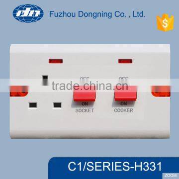 45A DP cooker switch +neon & 13A UK switched socket +neon H331