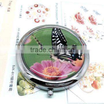 Beautiful butterfly layout metal mirror / round metal pocket mirror