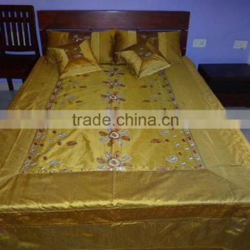 Indian Silk Embroidered Sari Bedspread