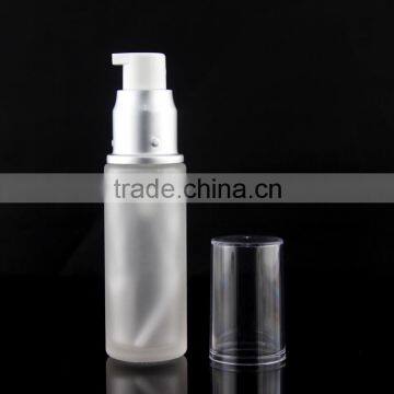 frosted cosmetic glass bottle with silver pump