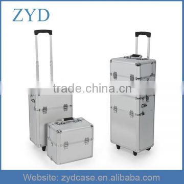 2 in 1 aluminium rolling make up case professional makeup trolley case