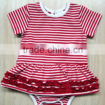 wholesale girls red stripe dress with ruffle cotton baby dress