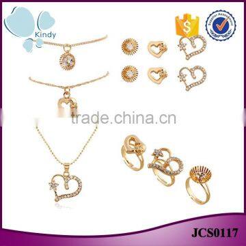 Cheap price high density zinc alloy gold plated rhinestone 9 pieces jewelry set