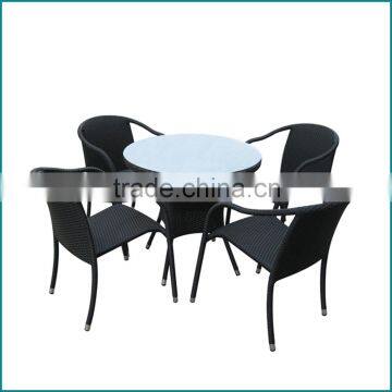 Glass dining table and chairs for four persons rattan furniture JJ-619TC