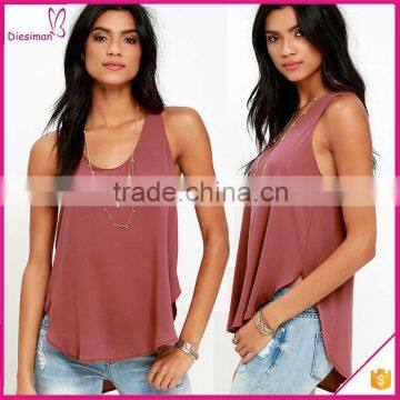 Wholesale curved hem chiffon women tank top fitness