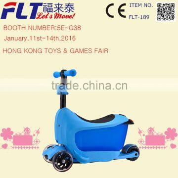 Patent new foldable 3 in 1 push scooter with seat and drawer for kids