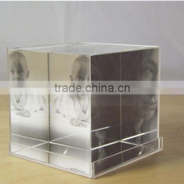 Fashion designed 3D glass photo cube/crystal cube photo fram