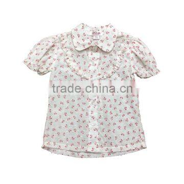 Flower printed pattern dress for kids shirts lapel neck girls casual blouse tops for 4 years