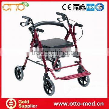 Outdoor and indoor aluminum folding senior rollator with seat