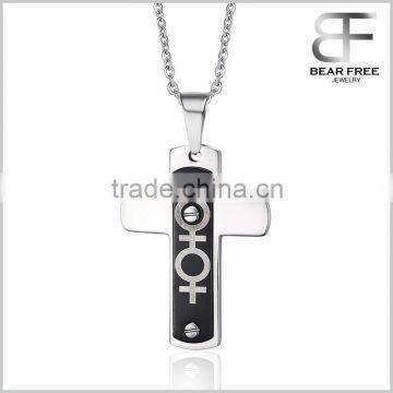 Stainless Steel Female Symbol Cross Pendant Necklace for Gay & Lesbian Pride with Free Chain 20 inch