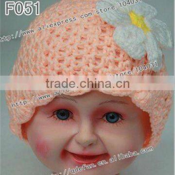 100% cotton baby crochet hat with patterns flower,children hand made knitted hats with flowers,knit flowers for hats