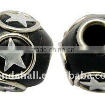 Handmade Indonesia Beads, with Brass Core, Round, Black, about 15x15mm, hole: 4mm(IPDL-A010-32)