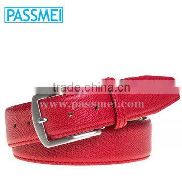 Unisex Genuine Red Leather Pin Buckle Belt