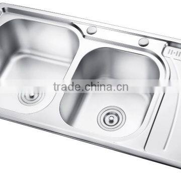 SC-219 Topmounted 304# Double Bowls Stainless Steel kitchen Sink With drainboard