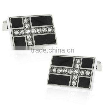 Moise Stainless Steel CZ Cross and Carbon Fiber Inlay Cufflink