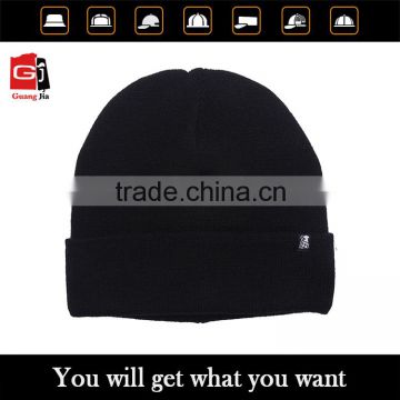 Wholesale Custom Design You Own Logo Winter Cap Blank Plain Cheap Black Beanie Hat