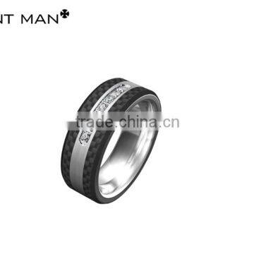 Fashion 8mm Men rings inlay cz high Polish Wedding Rings Band carbon fiber titanium ring band