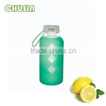 pyrex glass water bottle with food grade silicone sleeve and straw wholesale