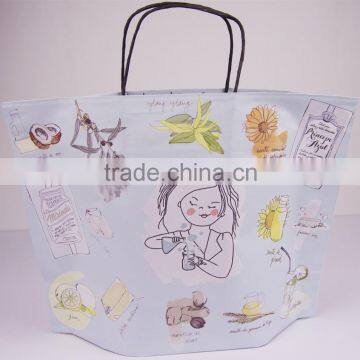 Recycleable new design white kraft paper bag with black twisted handle