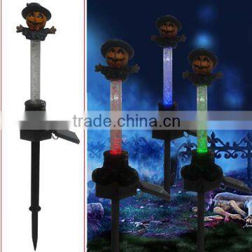 Polyresin pumpkin crystall color changing led light Halloween decoration solar stake