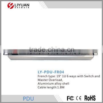 LY-PDU-FR04 6 way pdu electrical extension socket with switch and Master overload