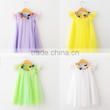 A little princess sleeve embroidered collar chiffon cotton vest dress