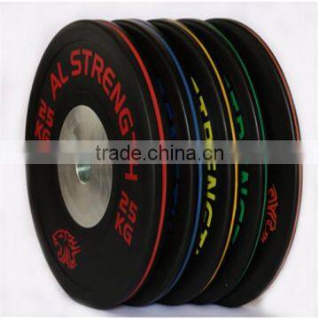 Olympic Black Bumper Plates With Color Strip